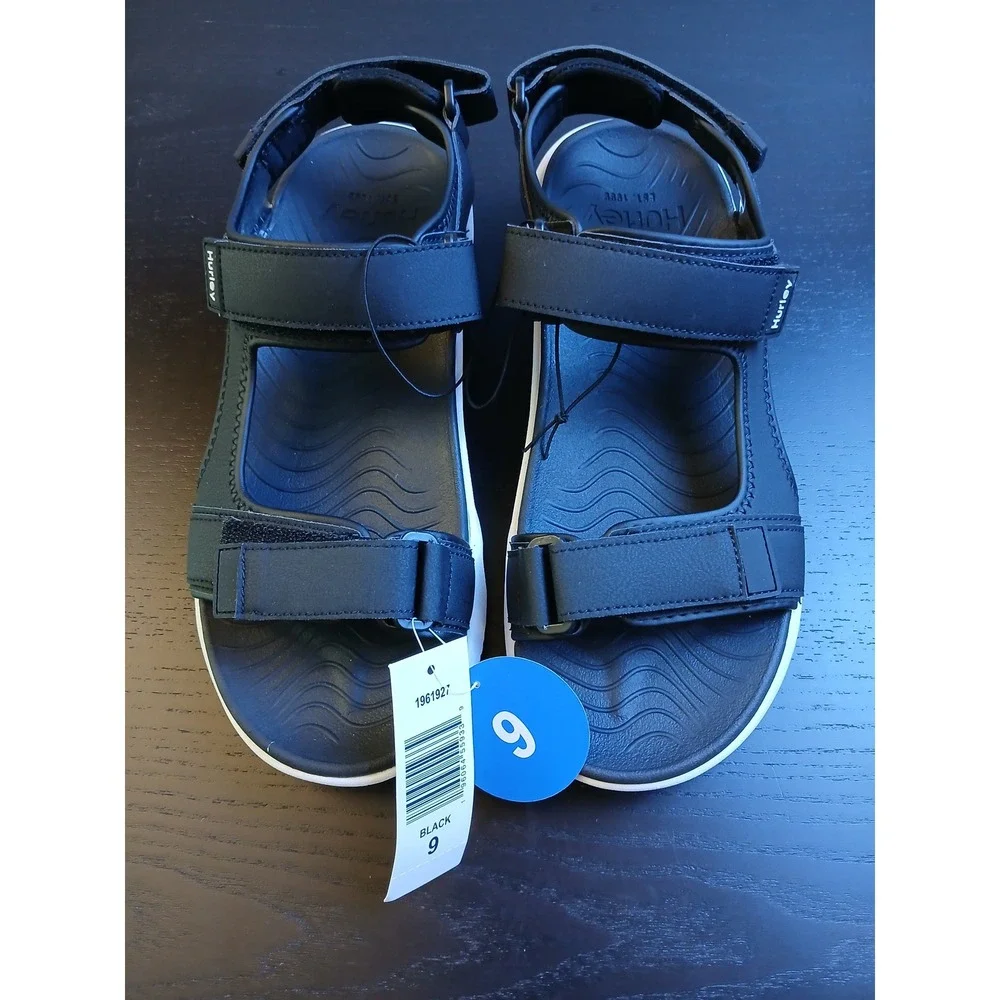 Hurley Oceanside Mens Sport Sandals Black White Strappy Hook and Loop 1961927 9M